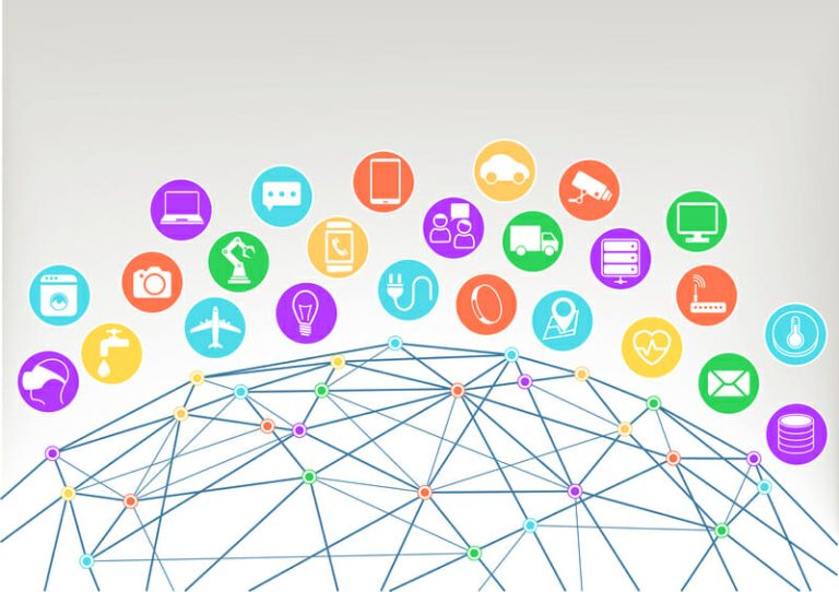 Internet of things (Iot)  illustration background.Icons / symbols for various connected devices
