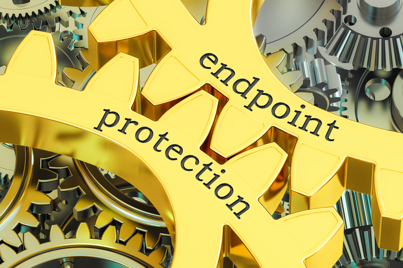 Endpoint protection concept on the gearwheels, 3D rendering