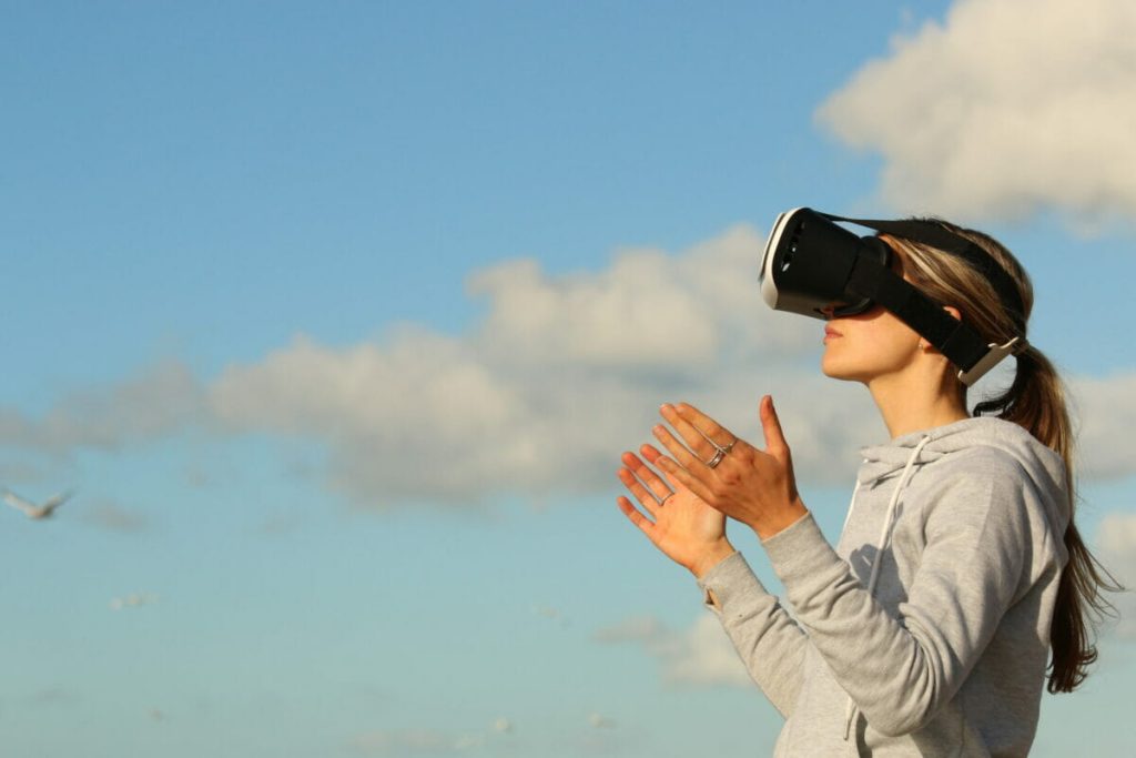 Woman with virtual reality goggles